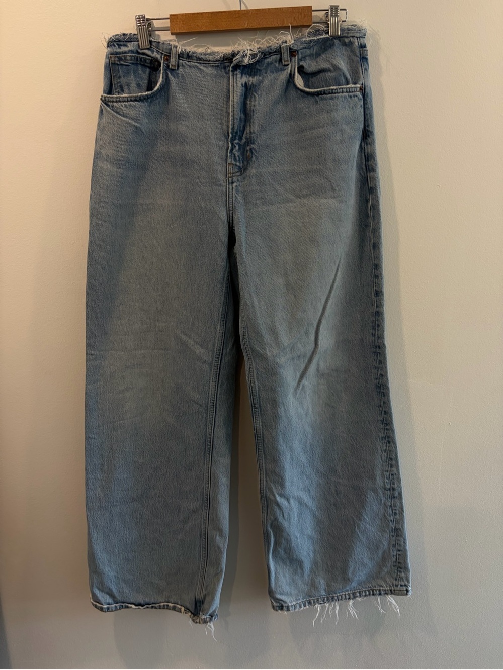 Reformation Light Blue Wide-Leg Jeans with Raw Hem